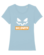 Halloween Spooky Face White (față înfricoșătoare)  Tricou mânecă scurtă guler larg fitted Damă Expresser