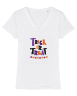 Trick or Treat (mov și portocaliu)  Tricou mânecă scurtă guler V Damă Evoker