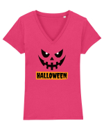 Halloween Spooky Face Black (față înfricoșătoare)  Tricou mânecă scurtă guler V Damă Evoker