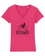 Halloween Skull and Bones Tricou mânecă scurtă guler V Damă Evoker