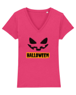 Halloween Spooky Face Black(față înfricoșătoare)  Tricou mânecă scurtă guler V Damă Evoker