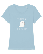 Do you want to be my boo? (alb)  Tricou mânecă scurtă guler larg fitted Damă Expresser