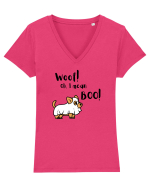 Woof! Oh, I mean Boo! (negru)  Tricou mânecă scurtă guler V Damă Evoker