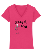 Creep it real (negru)  Tricou mânecă scurtă guler V Damă Evoker
