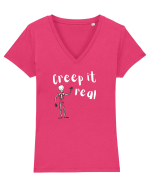 Creep it real (alb)  Tricou mânecă scurtă guler V Damă Evoker