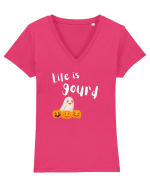 Life is Gourd (alb)  Tricou mânecă scurtă guler V Damă Evoker