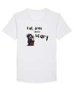 Eat, drink and be scary (negru)  Tricou mânecă scurtă guler larg Bărbat Skater