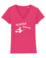 Witchful thinking (alb)  Tricou mânecă scurtă guler V Damă Evoker