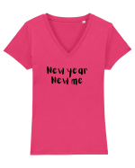 New year, new me (negru)  Tricou mânecă scurtă guler V Damă Evoker
