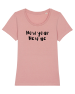 New year, new me (negru)  Tricou mânecă scurtă guler larg fitted Damă Expresser