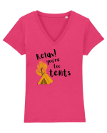 Relax! You're too tents (negru) Tricou mânecă scurtă guler V Damă Evoker