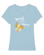 Wood you like to go camping? (alb)  Tricou mânecă scurtă guler larg fitted Damă Expresser