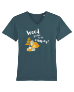 Wood you like to go camping? (alb)  Tricou mânecă scurtă guler V Bărbat Presenter