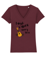 Laugh s'more worry less (negru)  Tricou mânecă scurtă guler V Damă Evoker