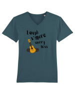 Laugh s'more worry less (negru)  Tricou mânecă scurtă guler V Bărbat Presenter
