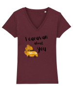 I caravan about you (negru)  Tricou mânecă scurtă guler V Damă Evoker