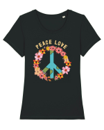 Flower Peace Love Tricou mânecă scurtă guler larg fitted Damă Expresser
