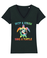 Skip A Strow Save A Turtle Tricou mânecă scurtă guler V Damă Evoker