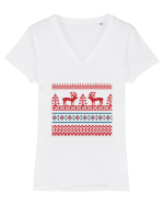 Craciun Romania motiv traditional Tricou mânecă scurtă guler V Damă Evoker