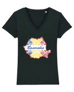 Basarabia Romania Tricolor Motive Nationale Tricou mânecă scurtă guler V Damă Evoker