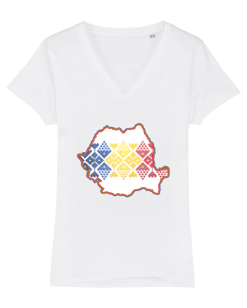 Romania Tricolor Motive Nationale White