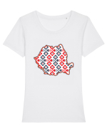 Romania Tricolor Motive Nationale Traditionale Tricou mânecă scurtă guler larg fitted Damă Expresser