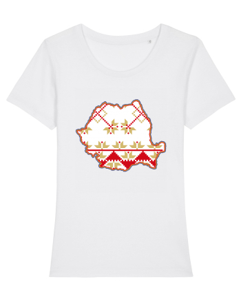 Romania Tricolor Motive Nationale Traditionale White