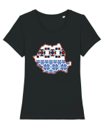 Romania Tricolor Motive Nationale Traditionale Tricou mânecă scurtă guler larg fitted Damă Expresser