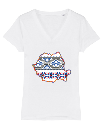 Romania Tricolor Motive Nationale Traditionale White