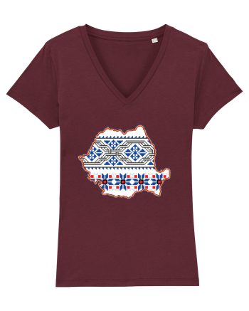 Romania Tricolor Motive Nationale Traditionale Burgundy