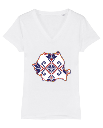 Romania Tricolor Motive Nationale Traditionale White