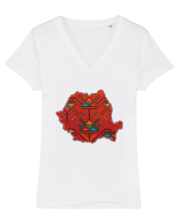 Romania Tricolor Motive Nationale Traditionale White