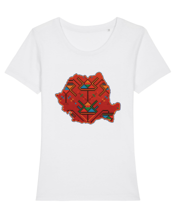 Romania Tricolor Motive Nationale Traditionale White