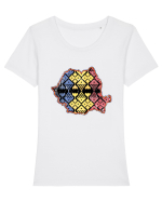 Romania Tricolor Motive Nationale Vintage Tricou mânecă scurtă guler larg fitted Damă Expresser