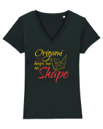 Origami Keeps Me On Shape Tricou mânecă scurtă guler V Damă Evoker
