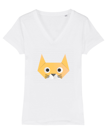 Funny  Cat Face - Origami Style White