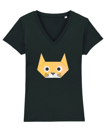 Funny  Cat Face - Origami Style Black