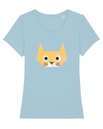 Funny  Cat Face - Origami Style Sky Blue