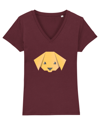 Cute Dog Face - Origami Style Burgundy