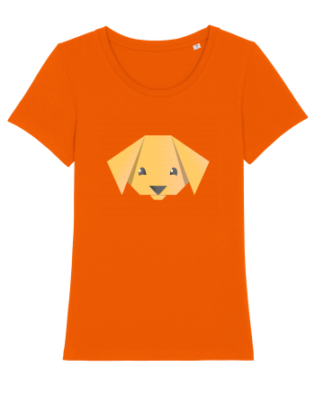 Cute Dog Face - Origami Style Bright Orange