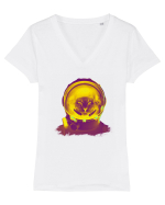 Pisica astronaut Tricou mânecă scurtă guler V Damă Evoker