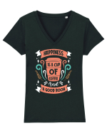 Happiness Is A Cup Of Coffee And A Good Book Tricou mânecă scurtă guler V Damă Evoker