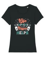 Life Happens Coffee Helps Tricou mânecă scurtă guler larg fitted Damă Expresser