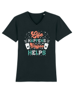 Life Happens Coffee Helps Tricou mânecă scurtă guler V Bărbat Presenter