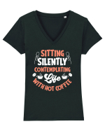Life With A Hot Coffee Tricou mânecă scurtă guler V Damă Evoker