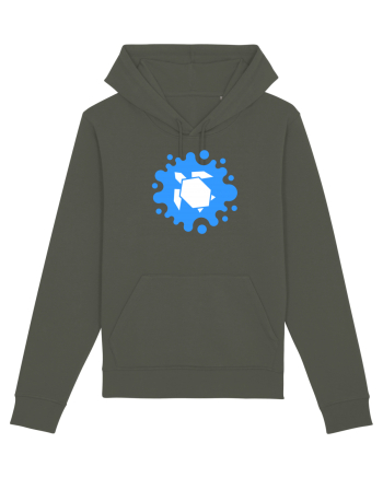 Cute Geometric Origami Turtle on a Blue Splash Khaki