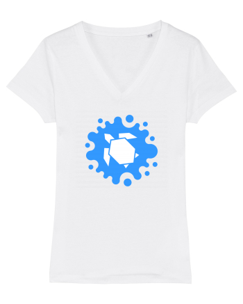 Cute Geometric Origami Turtle on a Blue Splash White