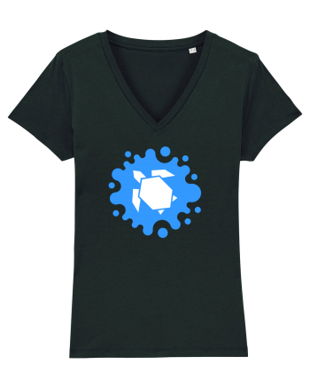 Cute Geometric Origami Turtle on a Blue Splash Black
