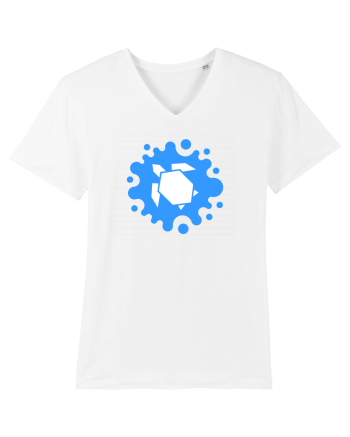 Cute Geometric Origami Turtle on a Blue Splash White