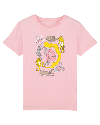 Sleeping girl, sleeping cats Cotton Pink